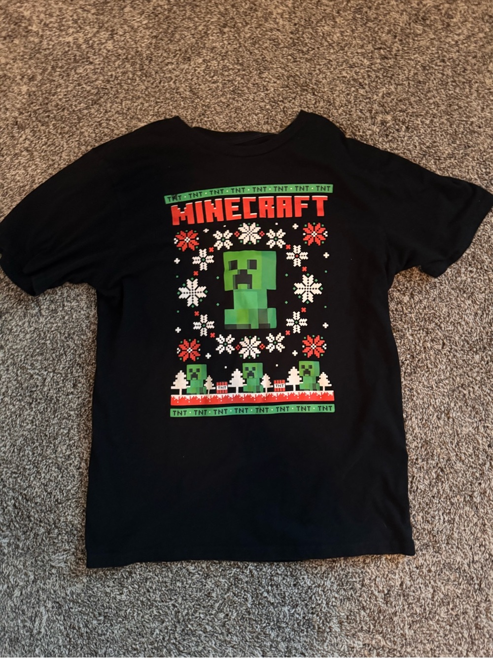 Minecraft Creeper T-Shirt Boys XXL 18 Xmas Christmas Short Sleeve Holiday